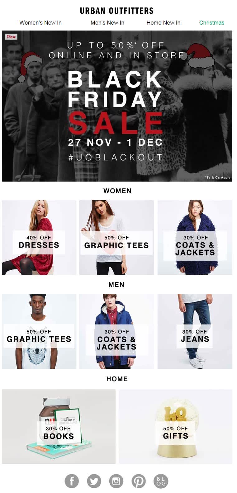 Black Friday email campaign from Urban Outfitters.