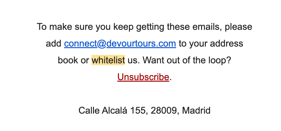 DevourTours unsubscribe message