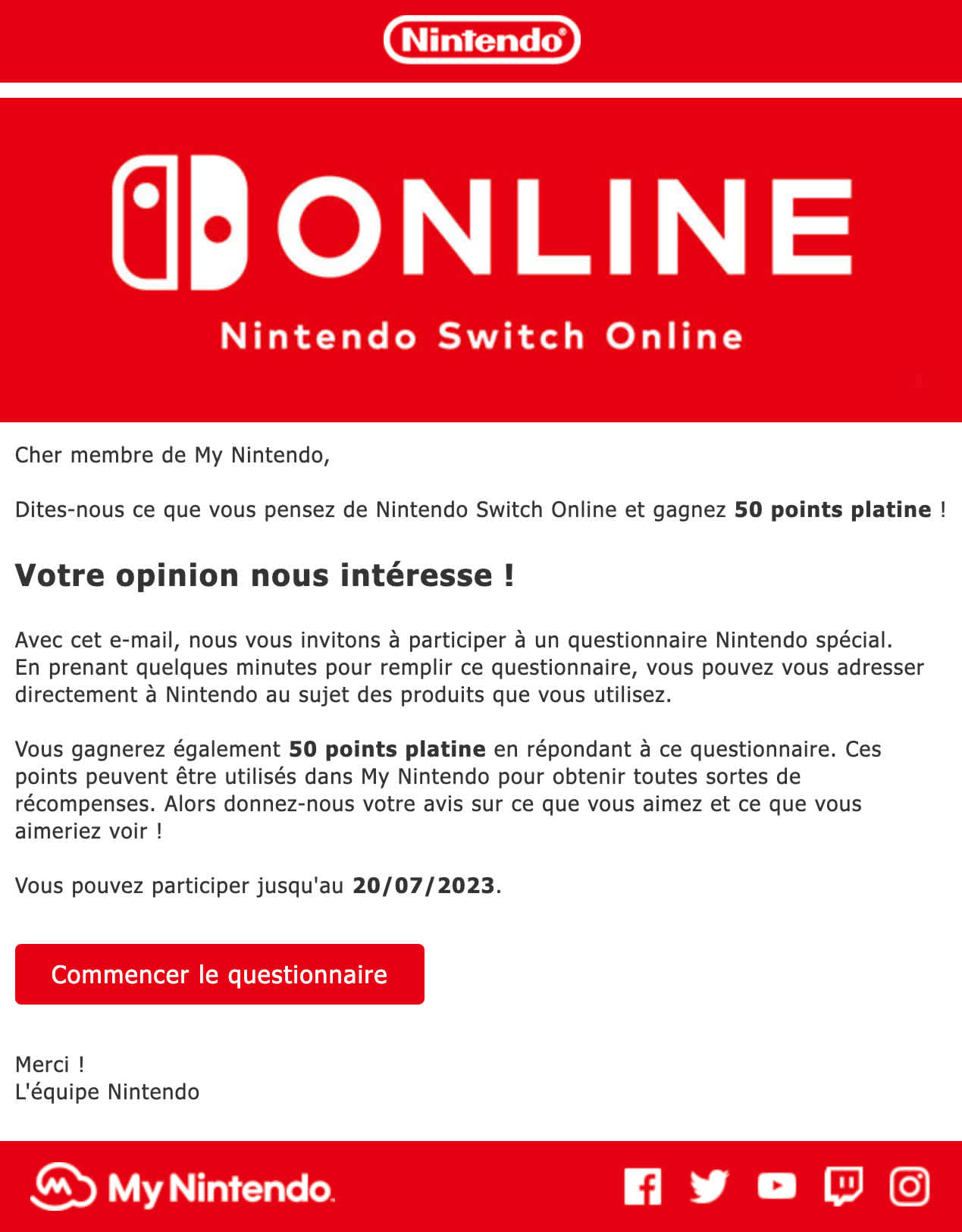 Email d’avis de Nintendo