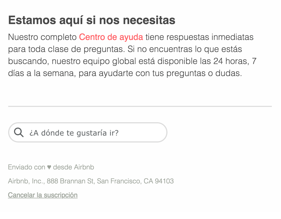 Pie de email de Airbnb