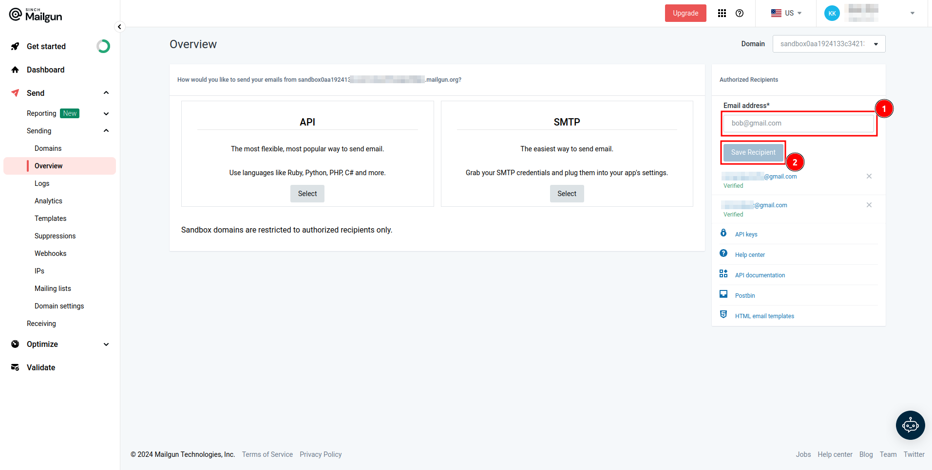 Adding authorized recipient