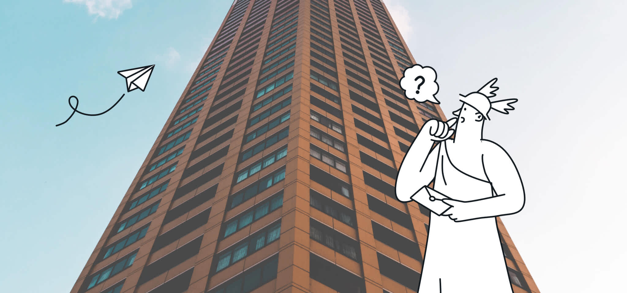Hermes wondering in front of the tower