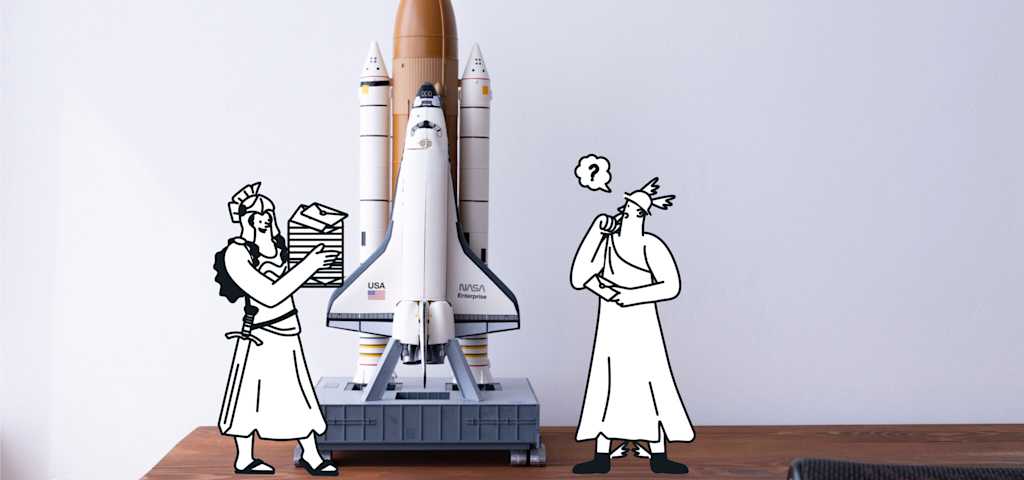 Gods in front of the space rocket