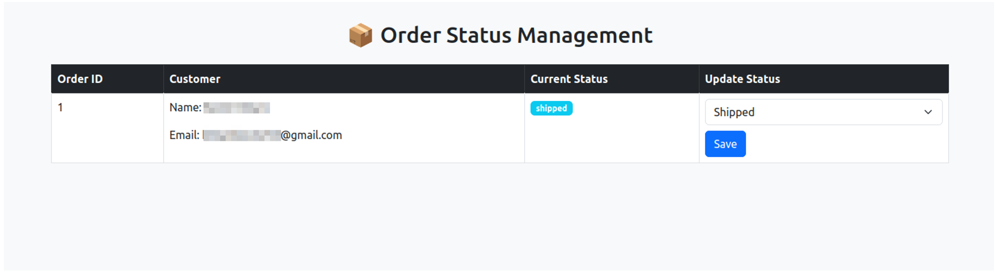Shipped Order Status Screen Image