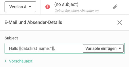 Ansicht einer eingefügten Variablen im E-Mail Editor