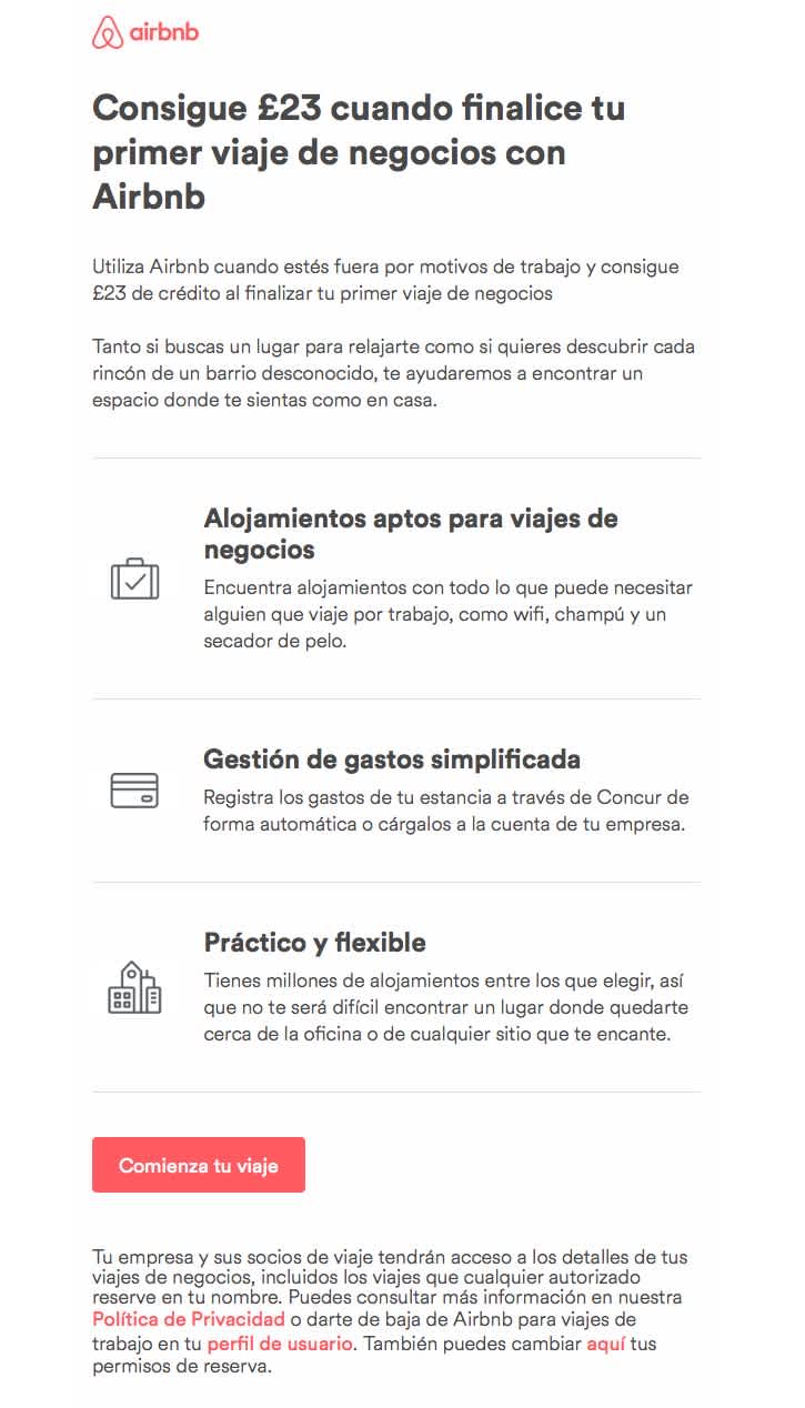 Consigue 23 cuando finalice tu primer viaje de negocios con Airbnb