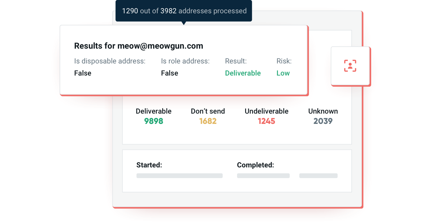 Illustration d’une vérification des emails avec les statistiques qui l’accompagnent.
