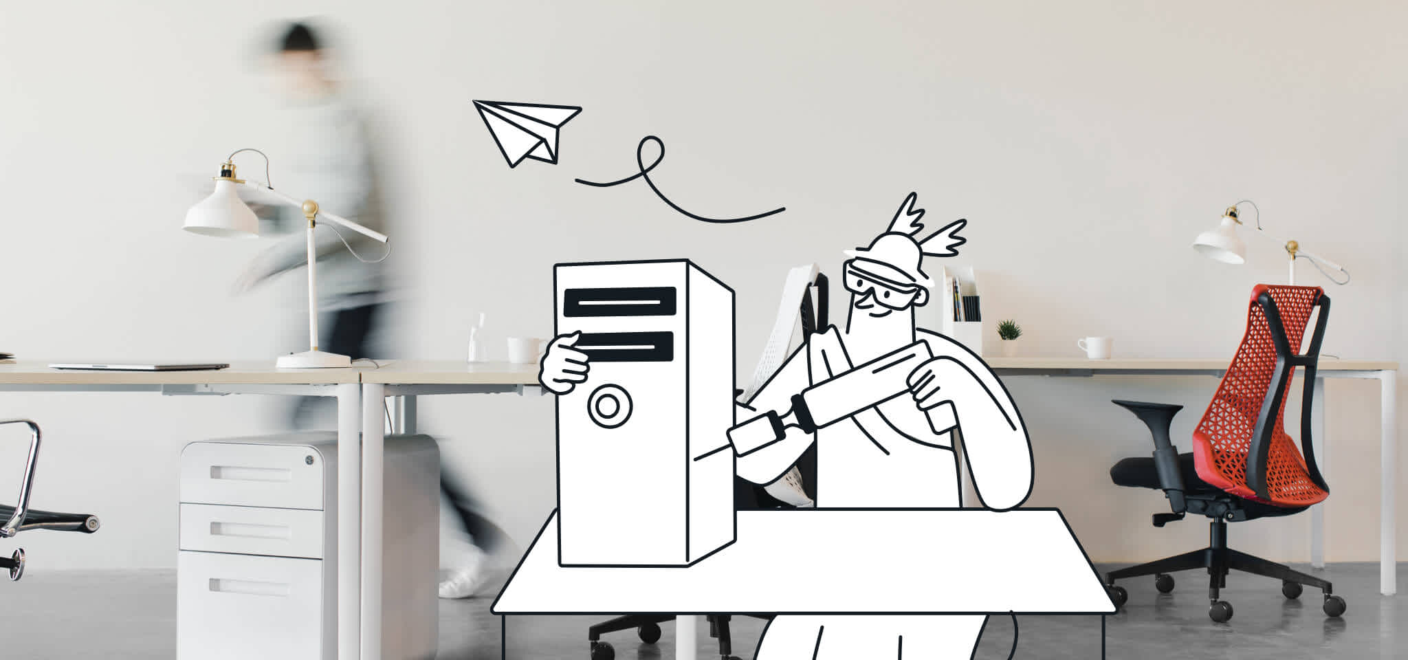 Hermes is fixing a PC