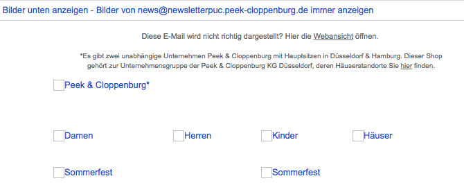 Beispiel eines klassischen Sales-Newsletters mit geblockten Bildern.