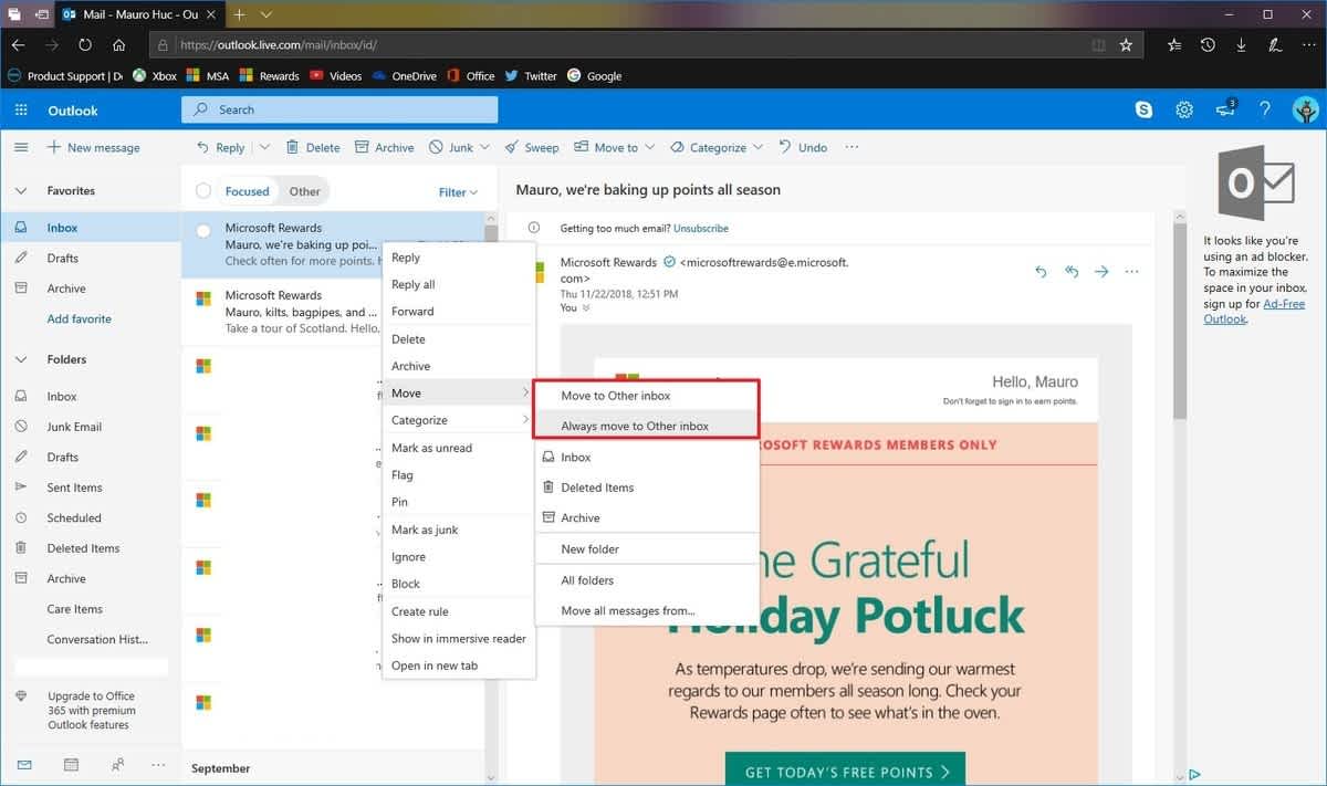 Outlook desktop version highlighting different modes