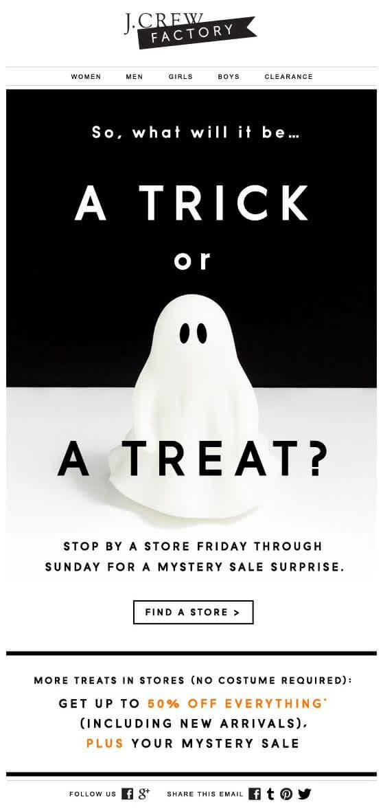 Campaña de email marketing de J.Crew para Halloween