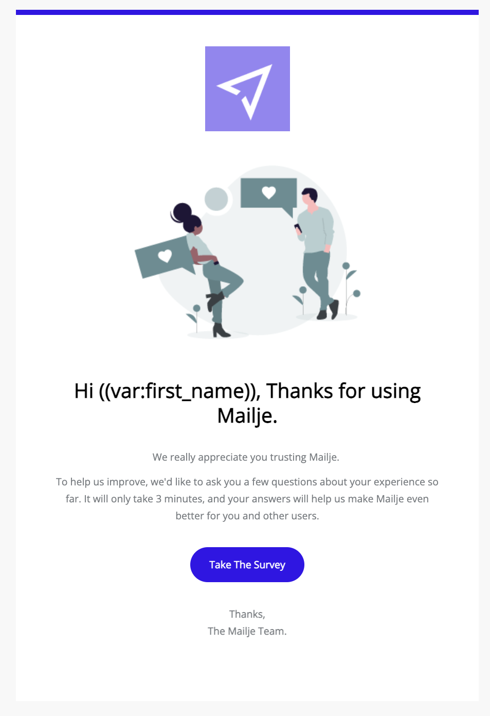 Beispiel für eine Kundenbefragungs-E-Mail von Mailjet
