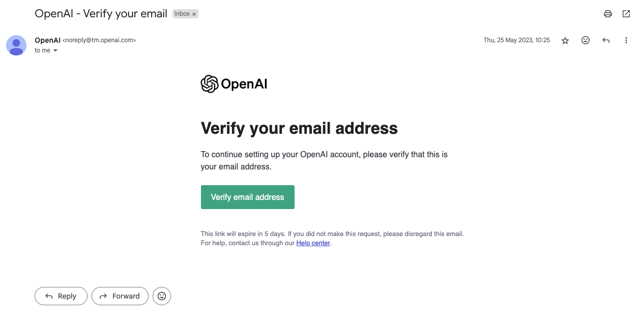 Example of an email verification noreply email email