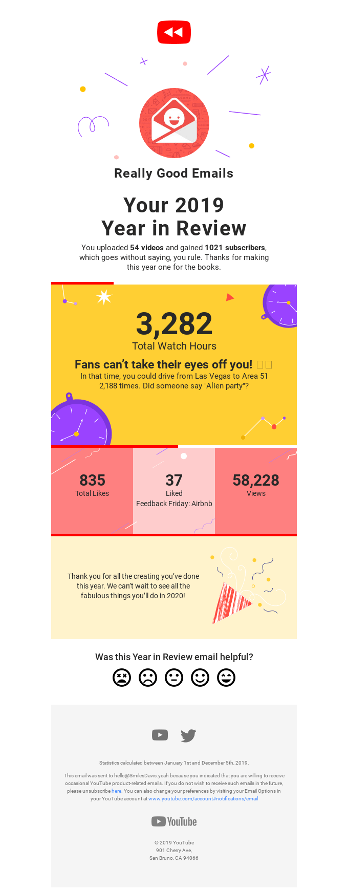 A colorful “year in review” campaign with personalized stats.