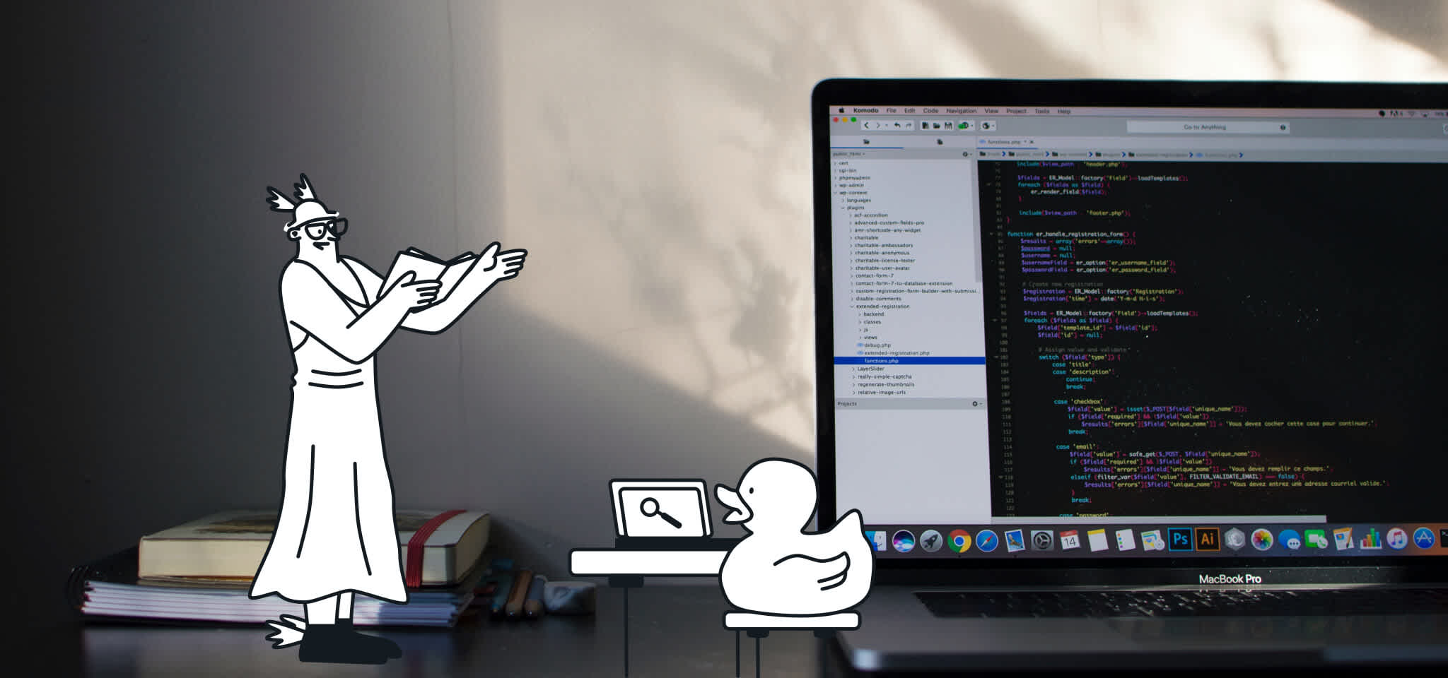 Hermes reading to rubber duck