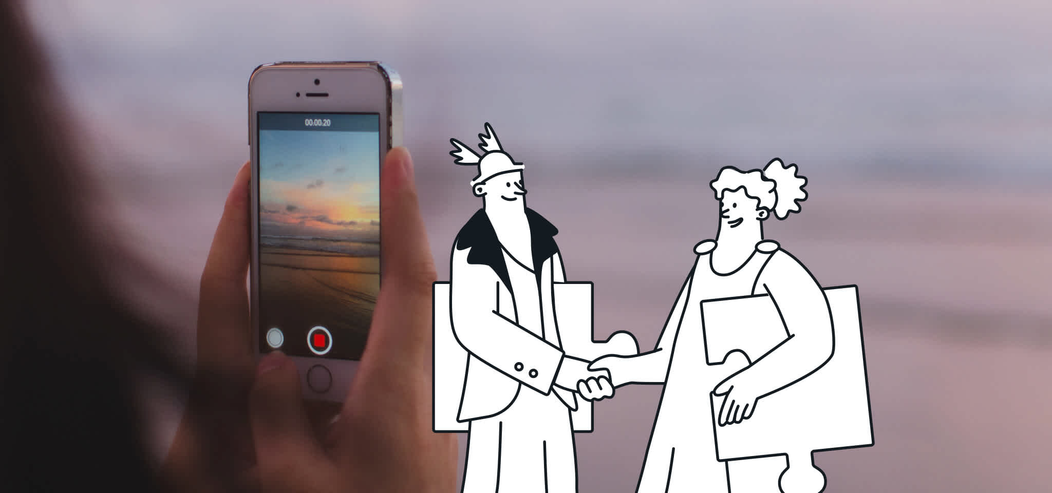 Hermes und eine Göttin einigen sich vor einem Mobiltelefon