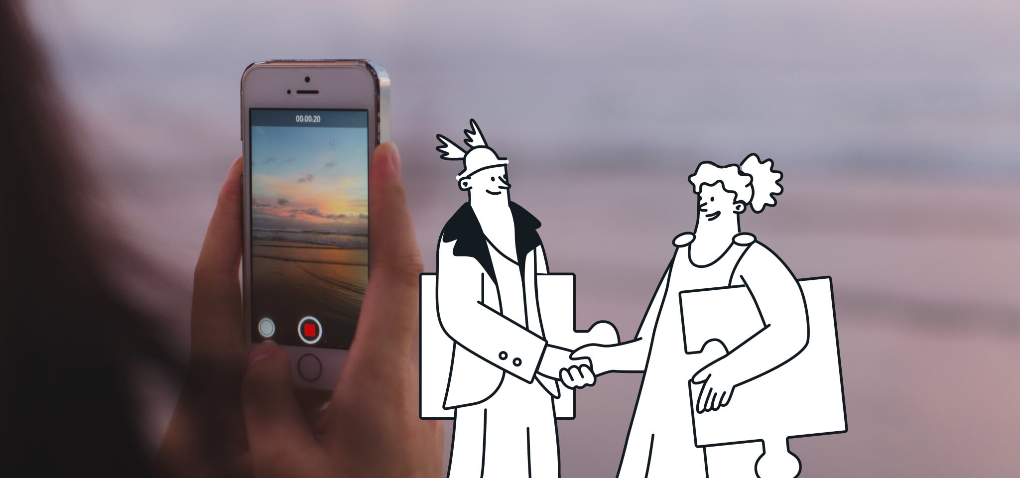 Hermès et une déesse parviennent à un accord devant un téléphone portable.