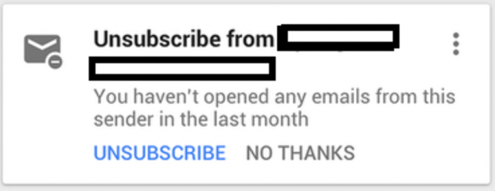 An example of Gmail’s automated unsubscribe feature