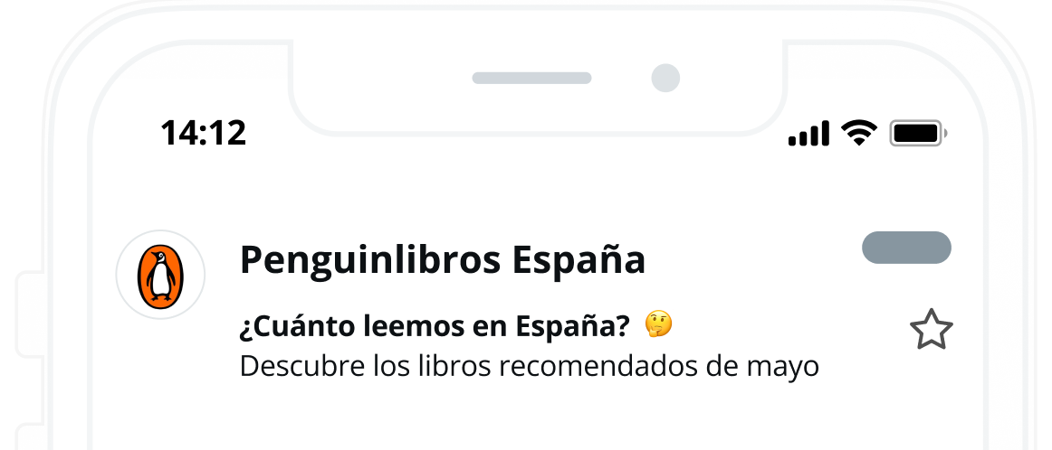 Ejemplo de línea de asunto con información extra en el pre-header de Penguin: ¿Cuánto leemos en España? - Descubre los libros recomendados de mayo