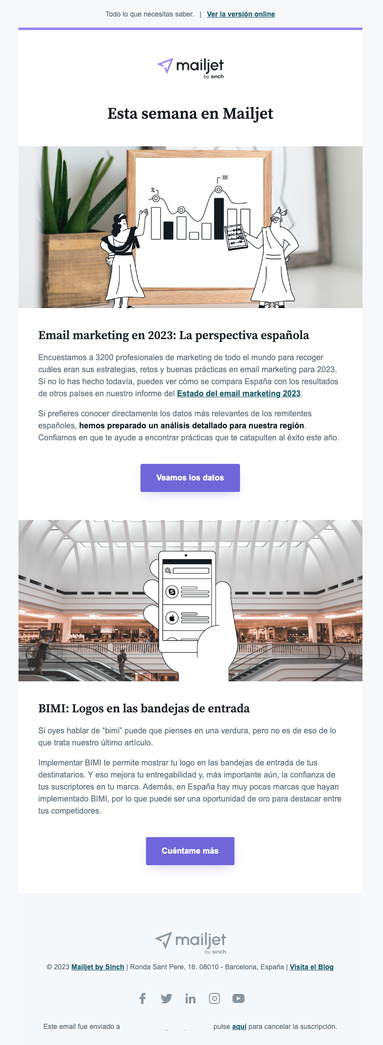 Ejemplo de newsletter regular de Mailjet para nuestra audiencia española