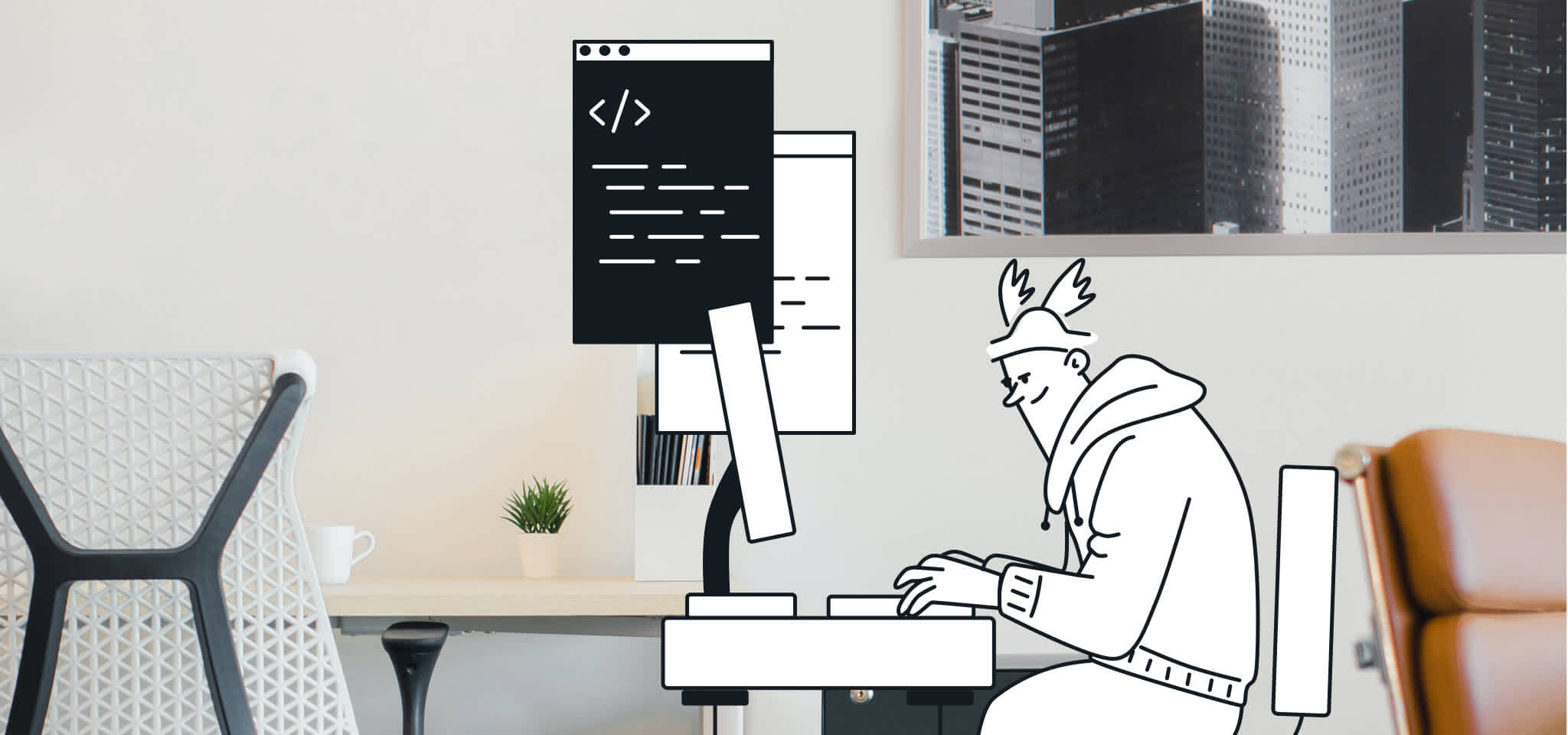 Hermes is working on some code while at home