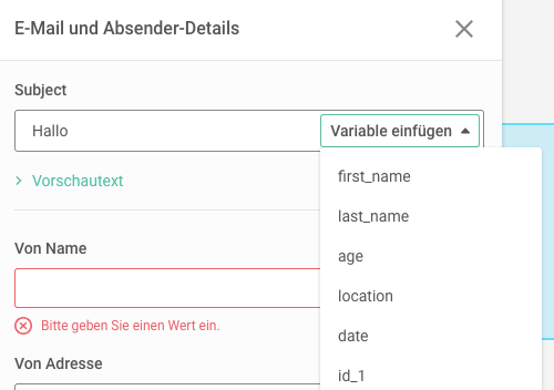 Wählen Sie die gewünschte Variable aus dem Menü aus