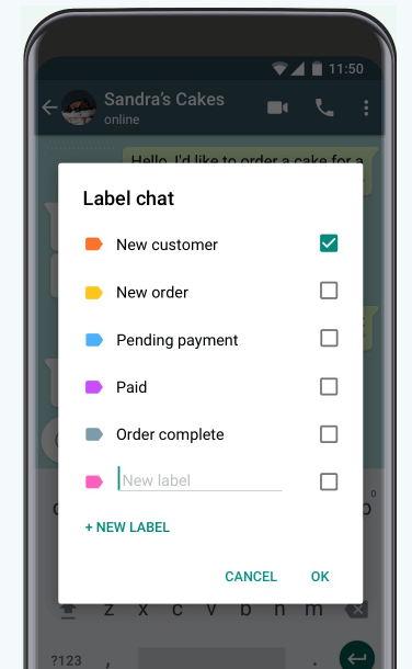 Label-Funktion mit der WhatsApp Business API. Quelle: WhatsApp