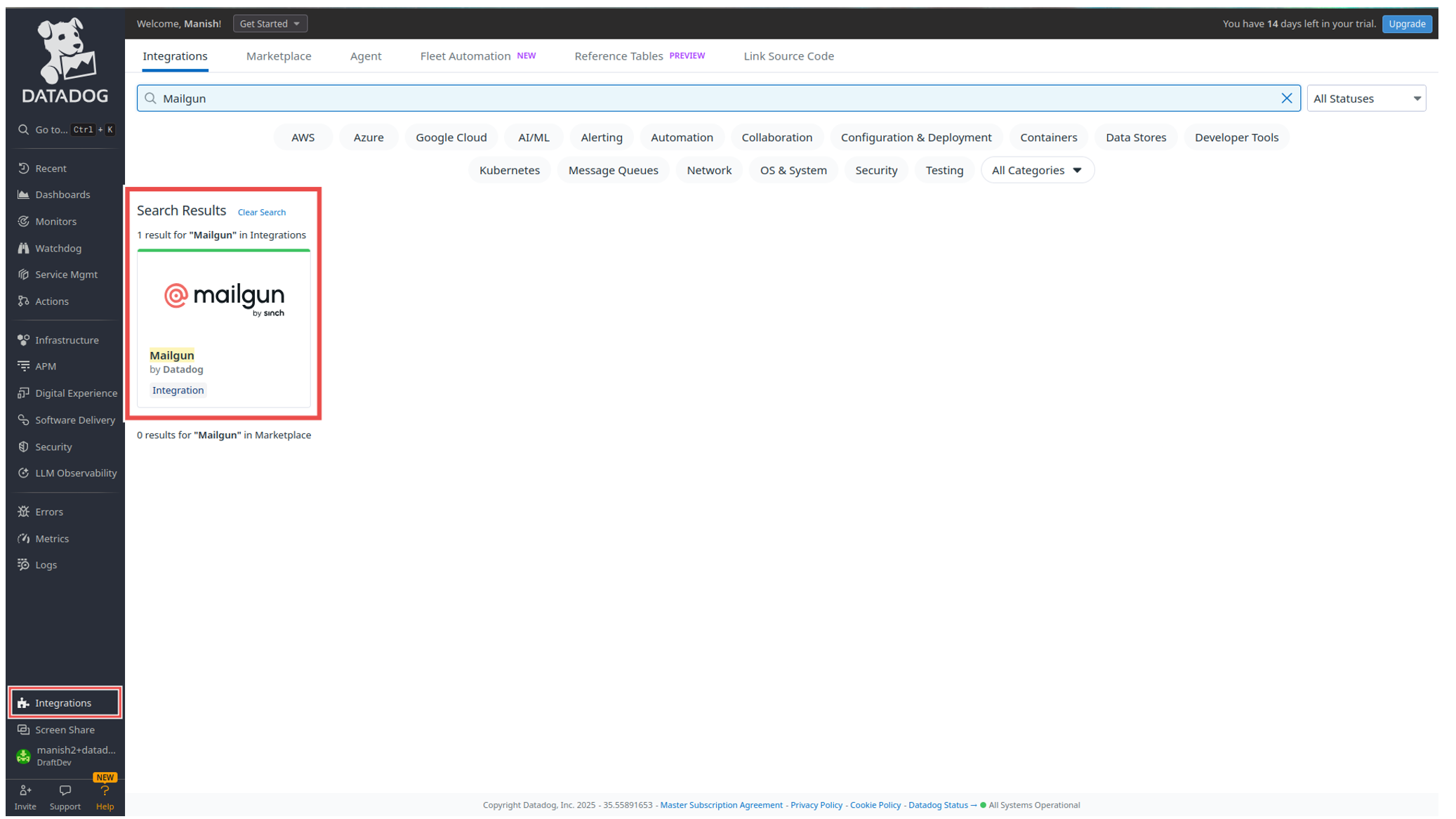 Datadog-Mailgun integration