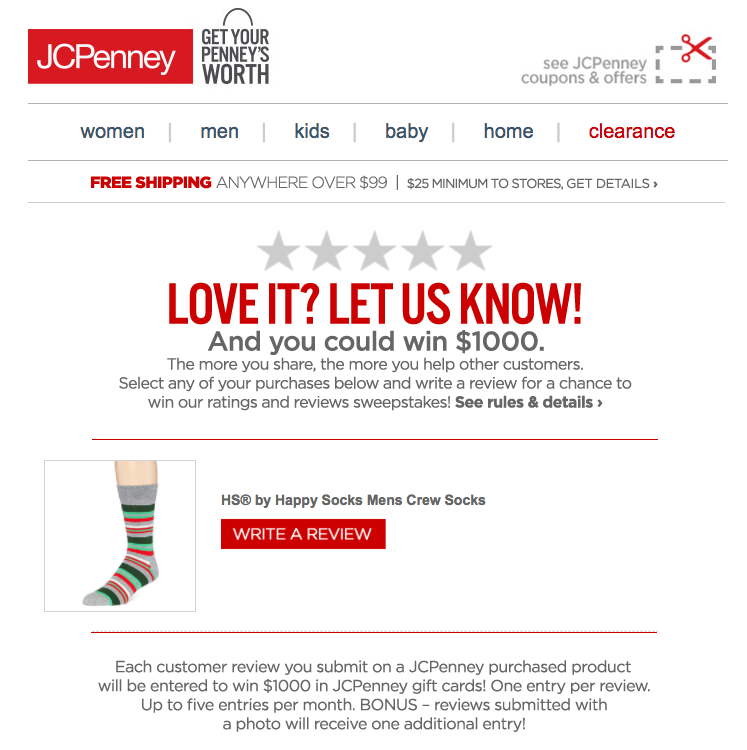 JCPenney customer feedback transactional email