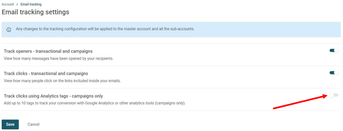 Email tracking settings on Mailjet