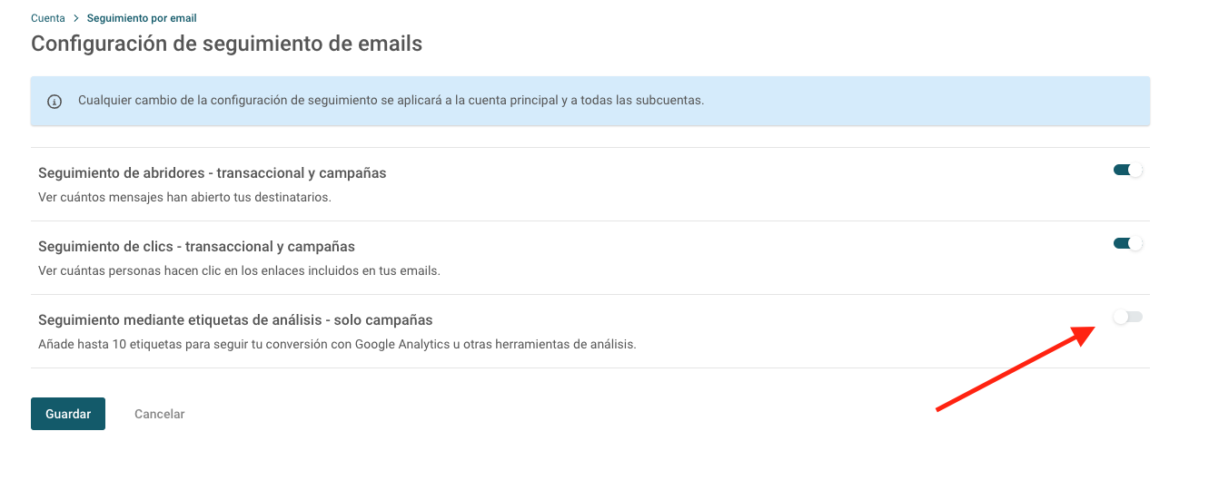 Configuración del seguimiento de emails en Mailjet