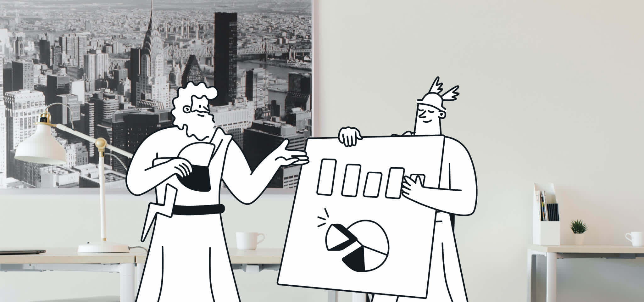 Hermes presents stats to Zeus