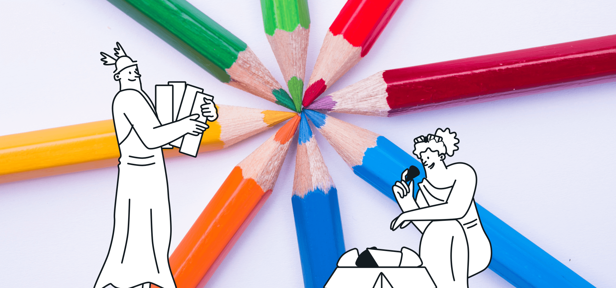 Hermès et Héra avec des crayons de couleur 