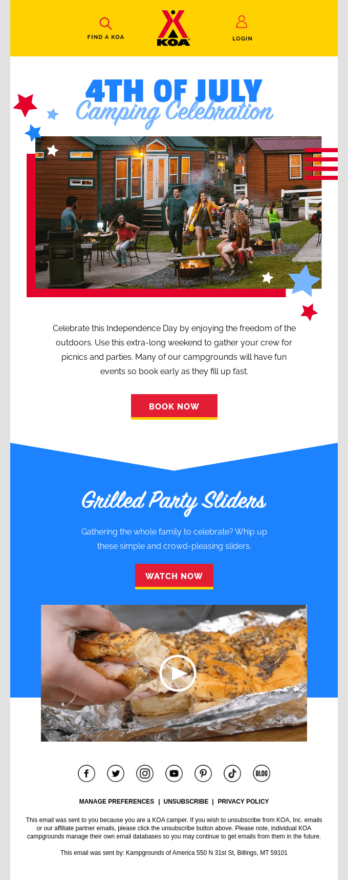 An example of a family-orientated 4th of July email marketing campaign
