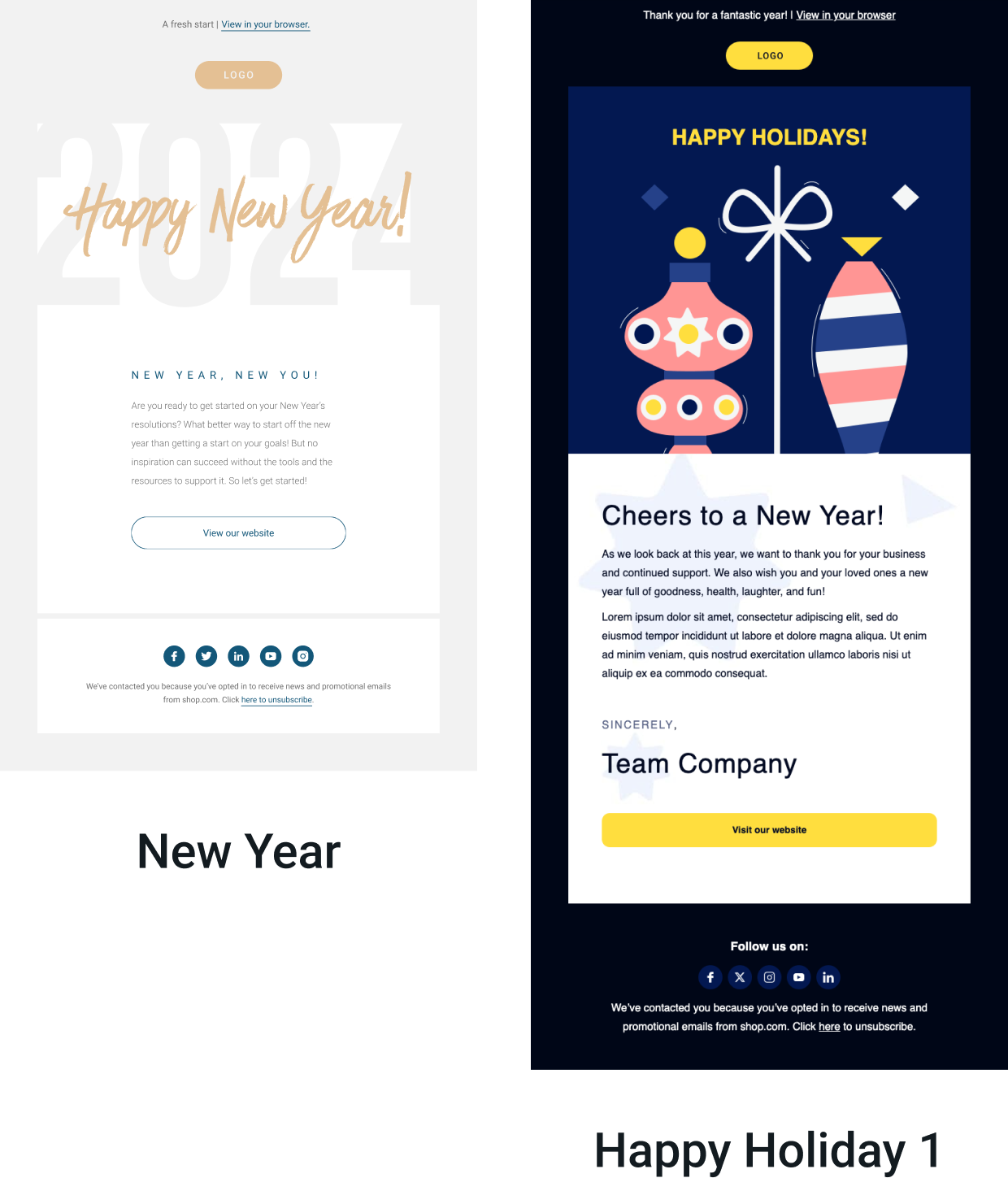 Season’s greetings templates from Mailjet’s template gallery