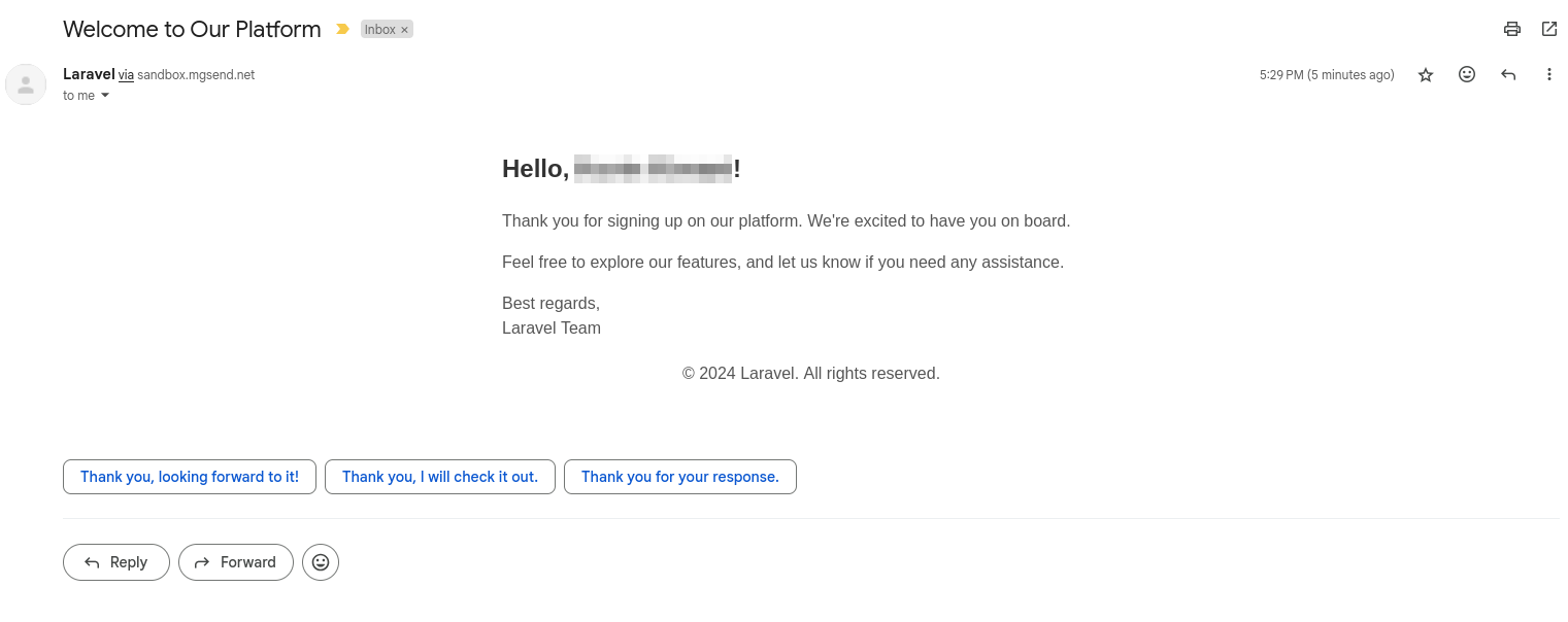 Welcome email