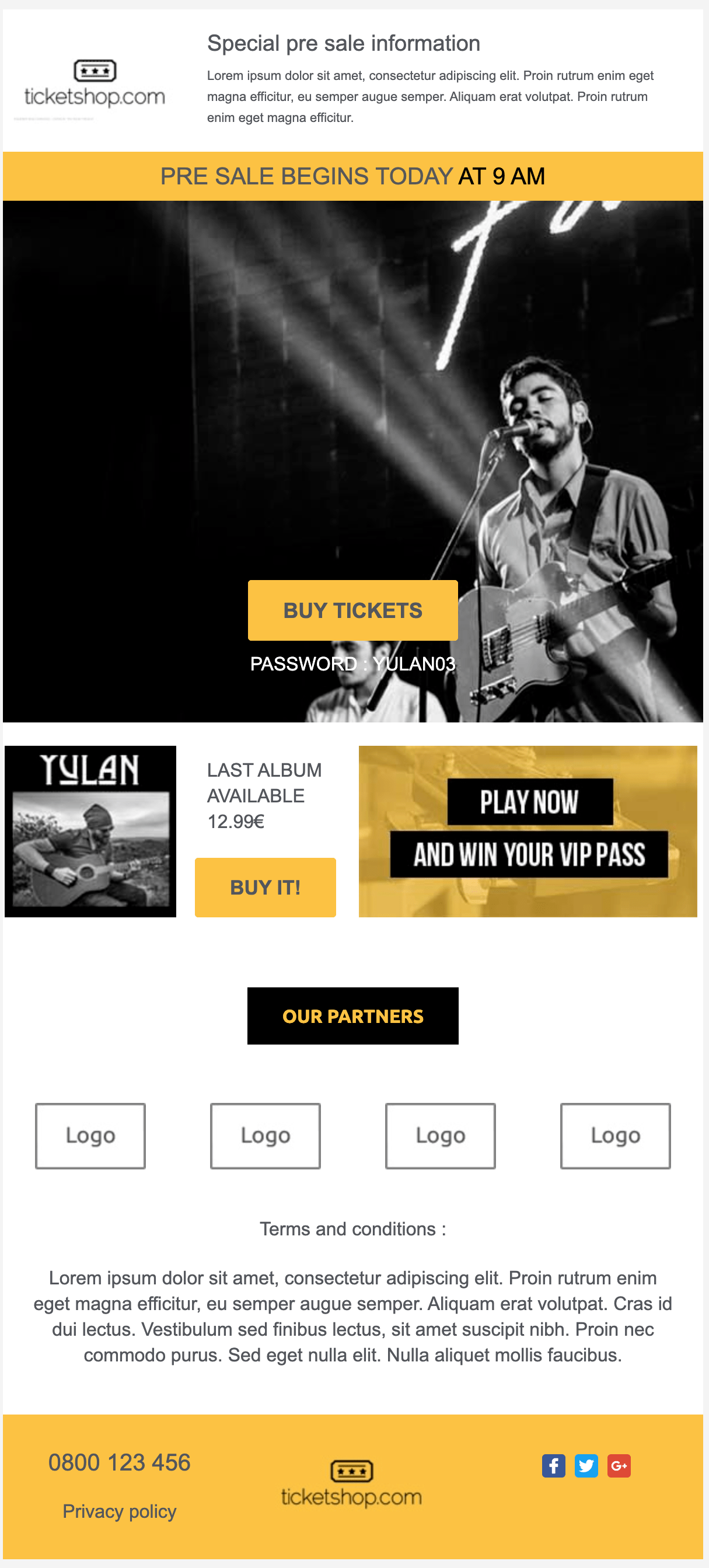 Captura de pantalla de nuestra plantilla para newsletters Ticketshop.com