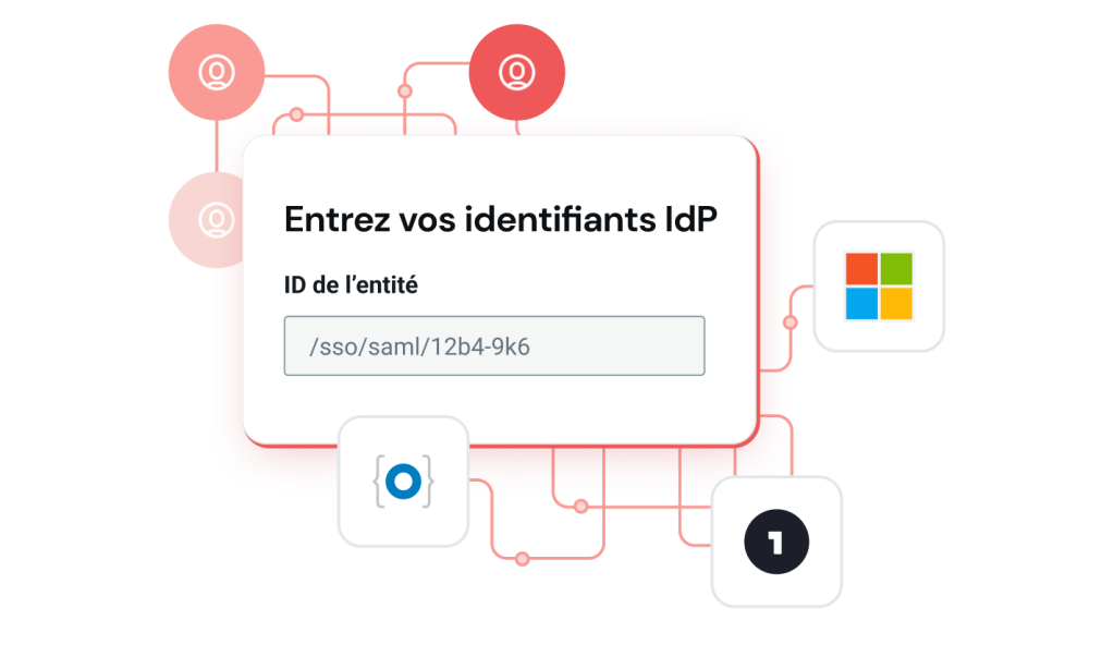 Identifiants d'IdP entouré de logos de fournisseurs SAML