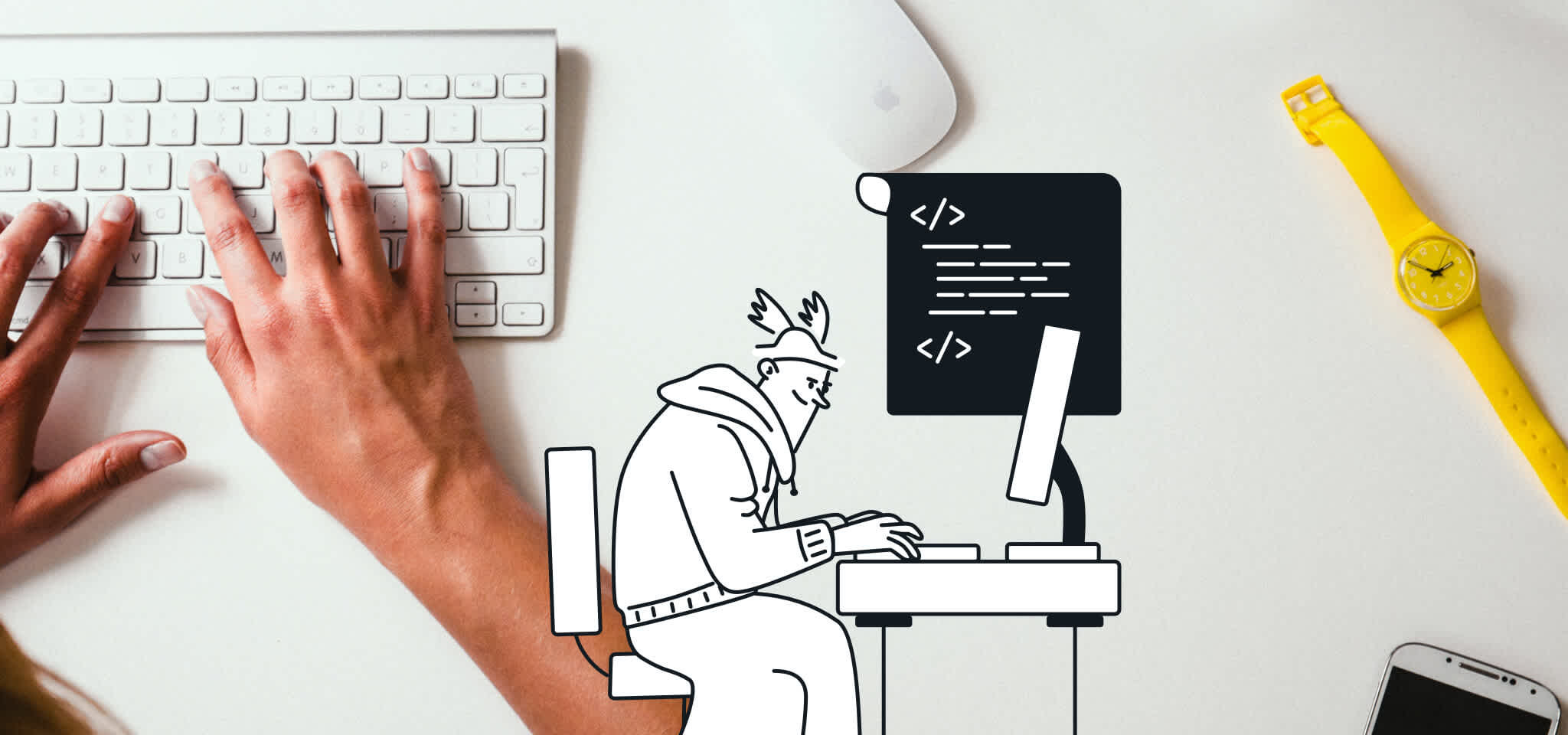 Hermès tapant sur PC