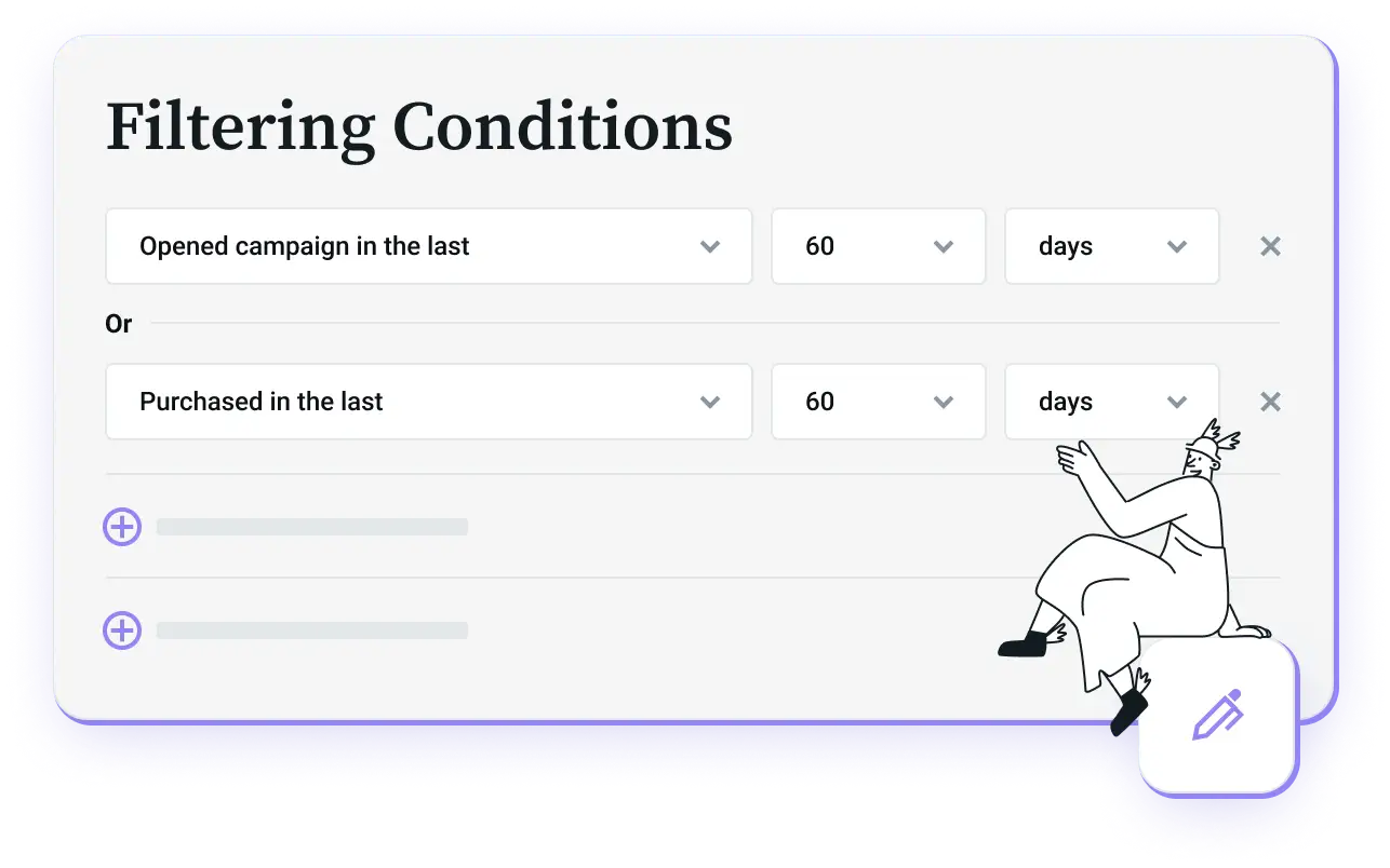 Some filtering conditions in Mailjet’s Segmentation.