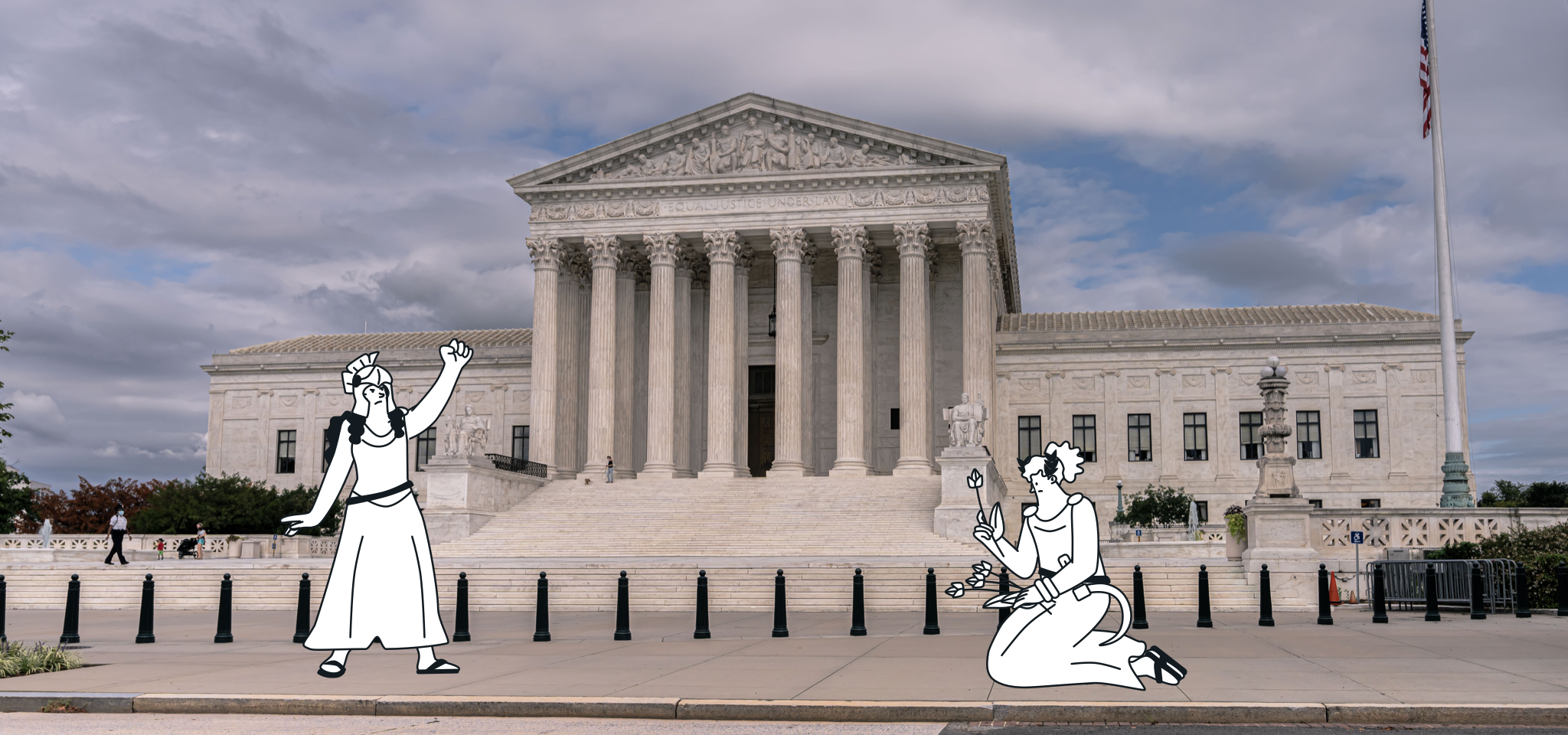 Greek goddesses in front of the Supreme Court.