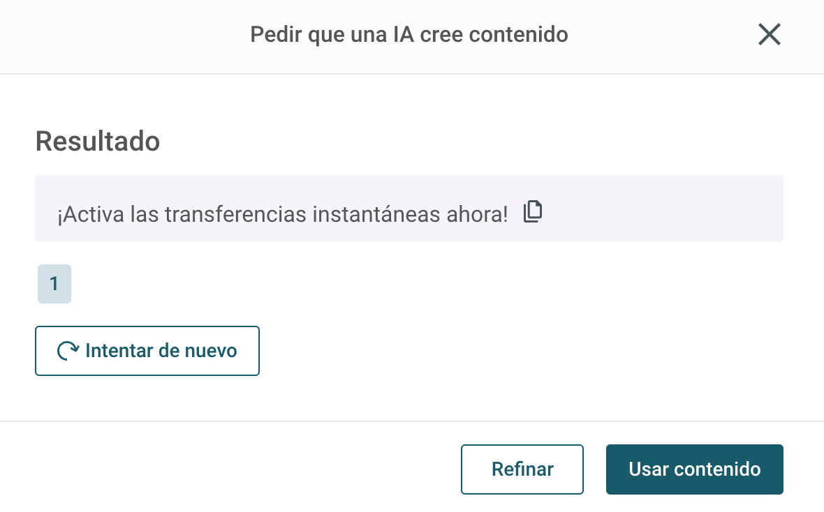 Ejemplo de una CTA generada por IA gracias al Generador de textos de Sinch Mailjet