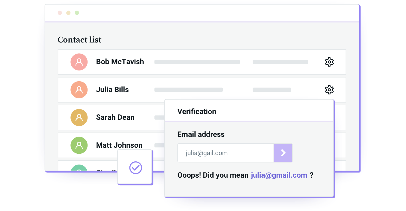 Vérification des emails proposant une alternative à une adresse email erronée