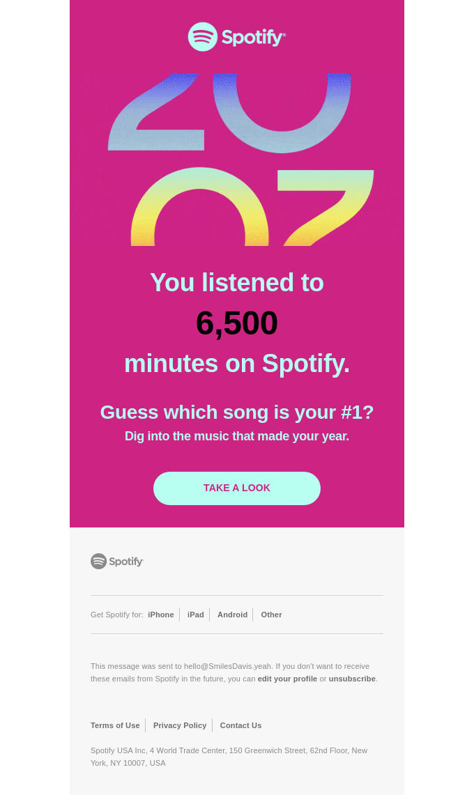 Spotify Wrapped email example