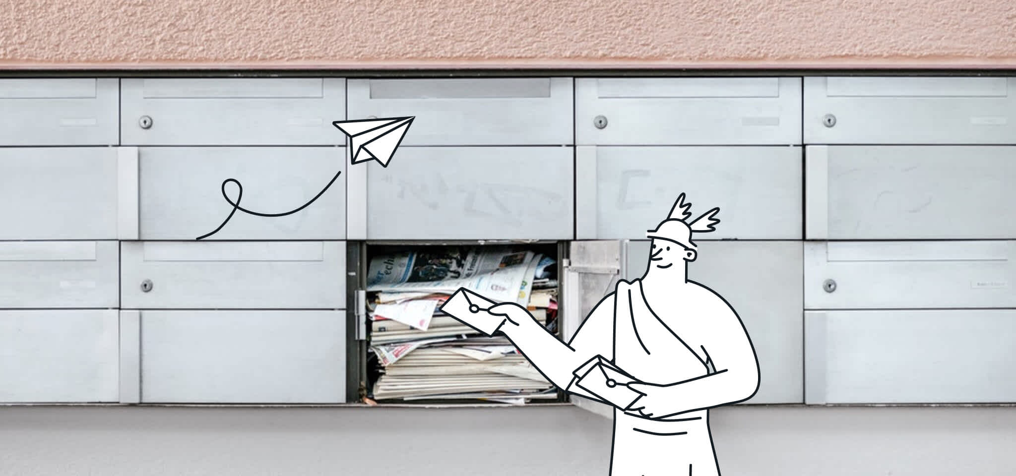 Hermes filling up a mailbox