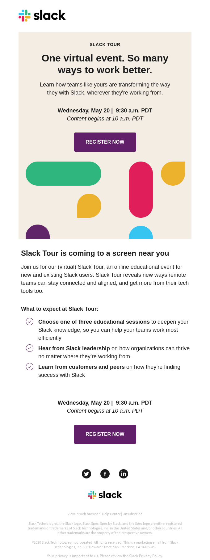 Captura de pantalla de una invitación a un evento enviada por Slack