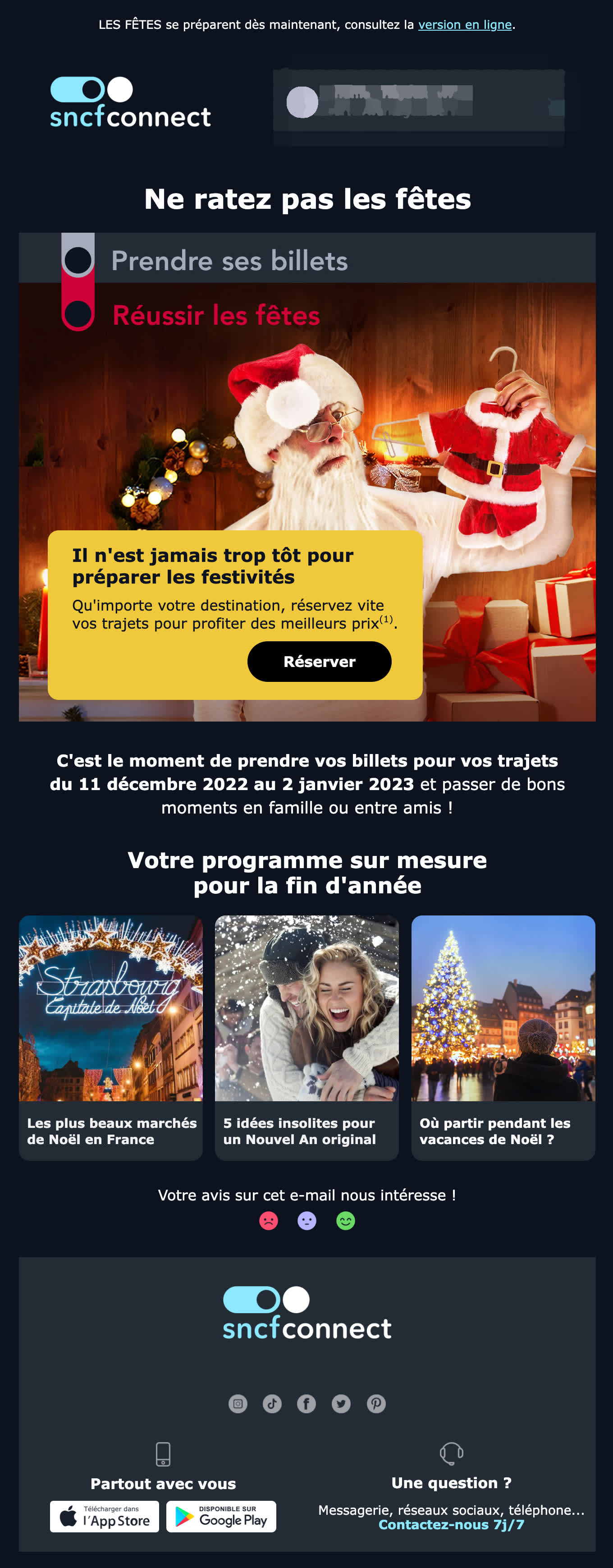 Capture d’écran d’un email de Noël envoyé par SNCF Connect.