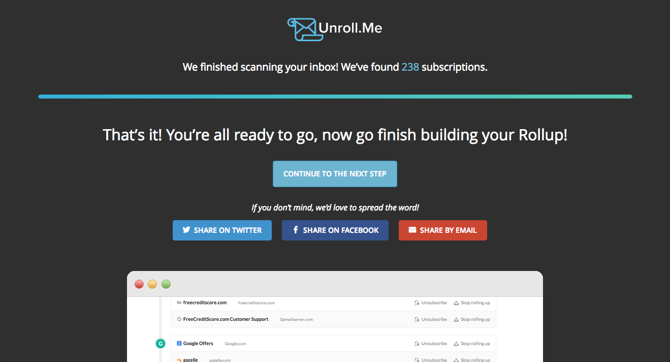 Unroll.me app interface