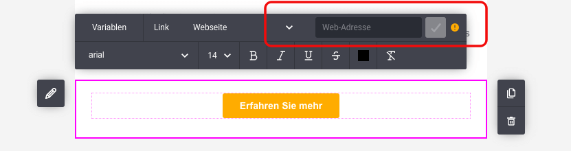 Fügen Sie den Link mit Ihren UTM Parametern in Mailjets E-Mail Editor ein