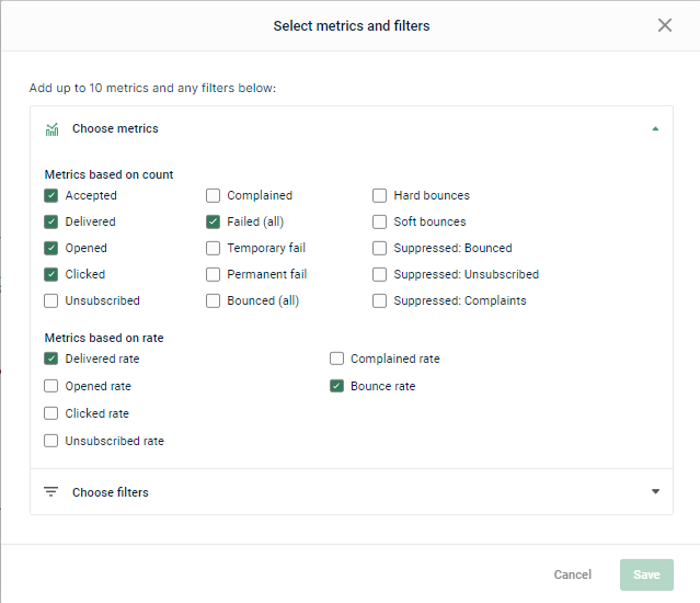 Customization filter for metrics